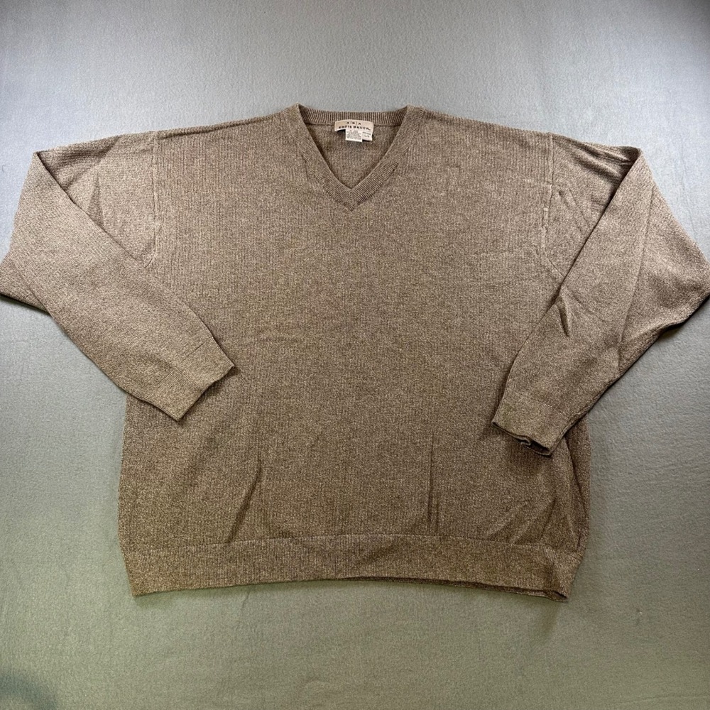 AKA Eddie Bauer Mens V-Neck Sweater Brown Cotton Knit Pullover Large 0067